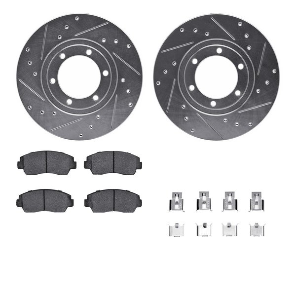 Dynamic Friction Co 7512-80256, Rotors-Drilled and Slotted-Silver w/ 5000 Advanced Brake Pads incl. Hardware, Zinc Coat 7512-80256